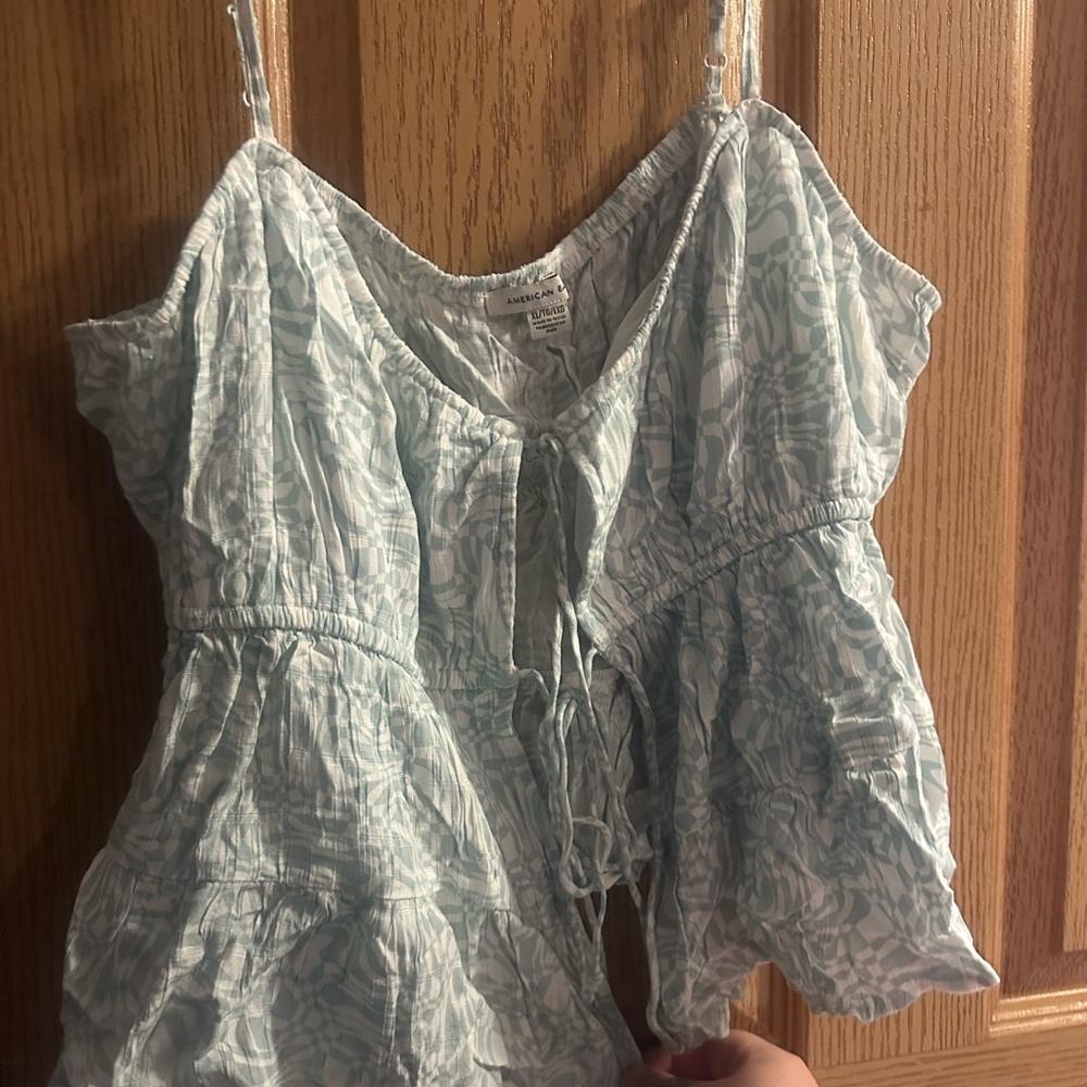 Women's Light Blue/White AE tie top!